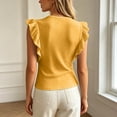 thumbnail image 1 of Womens Ruffle Short Sleeve Shirts Slim Fit High Neck Knit Ribbed Tops Casual Trendy T Shirts Blouses(Yellow,L), 1 of 4