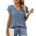 thumbnail image 1 of Womens Ruffle Sleeve T Shirts Petal Sleeve V Neck Casual Tees Summer Basic Tops, 1 of 5