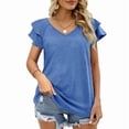 thumbnail image 1 of Womens Ruffle Sleeve T Shirts Petal Sleeve V Neck Casual Tees Summer Basic Tops, 1 of 6