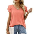 thumbnail image 1 of Womens Ruffle Sleeve T Shirts Petal Sleeve V Neck Casual Tees Summer Basic Tops, 1 of 6