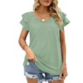 thumbnail image 1 of Womens Ruffle Sleeve T Shirts Petal Sleeve V Neck Casual Tees Summer Basic Tops, 1 of 5