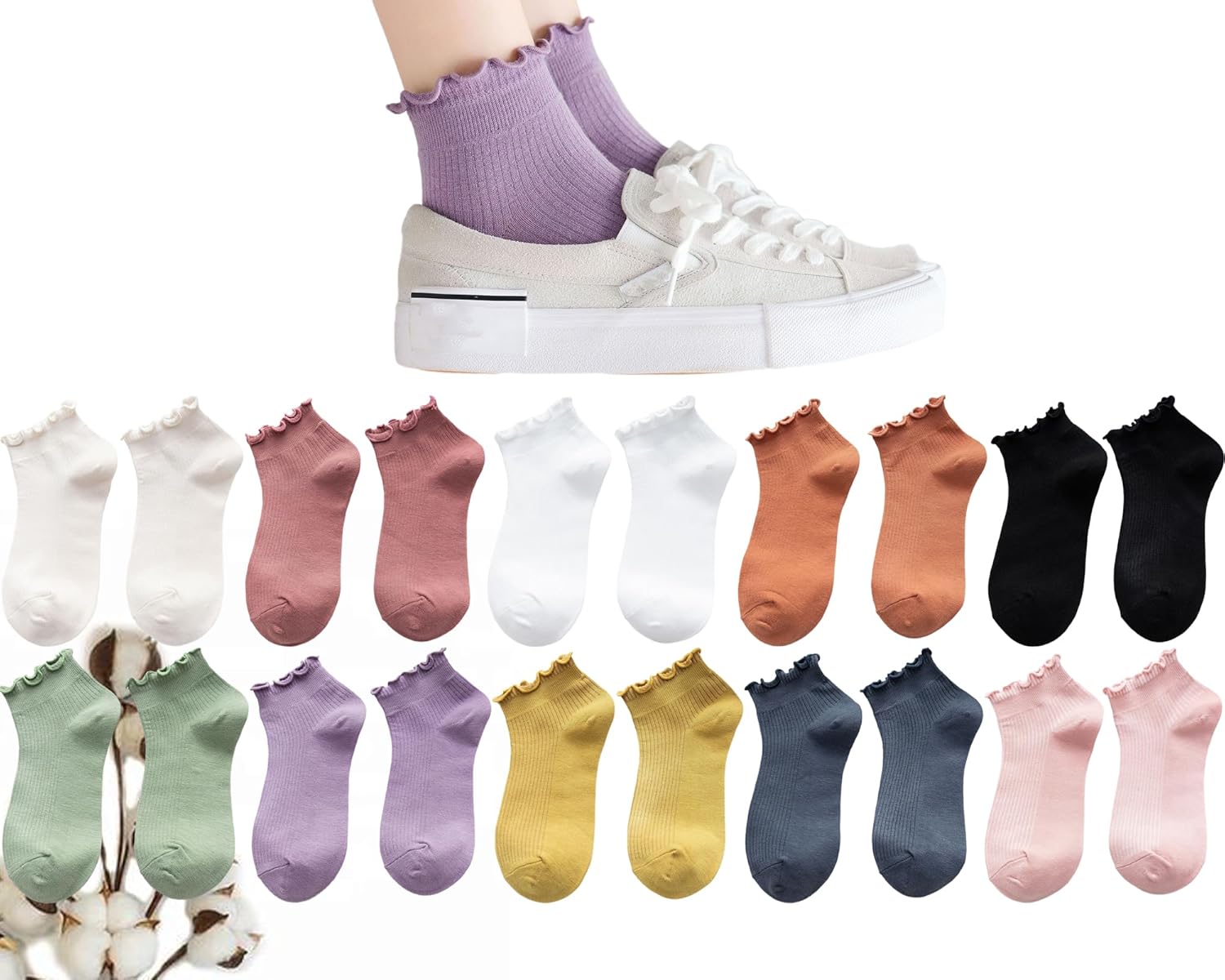 Womens Ruffle Socks Ankle Classic Basic Colorful Cotton Running Athletic Dress Sock Crew Size5-9