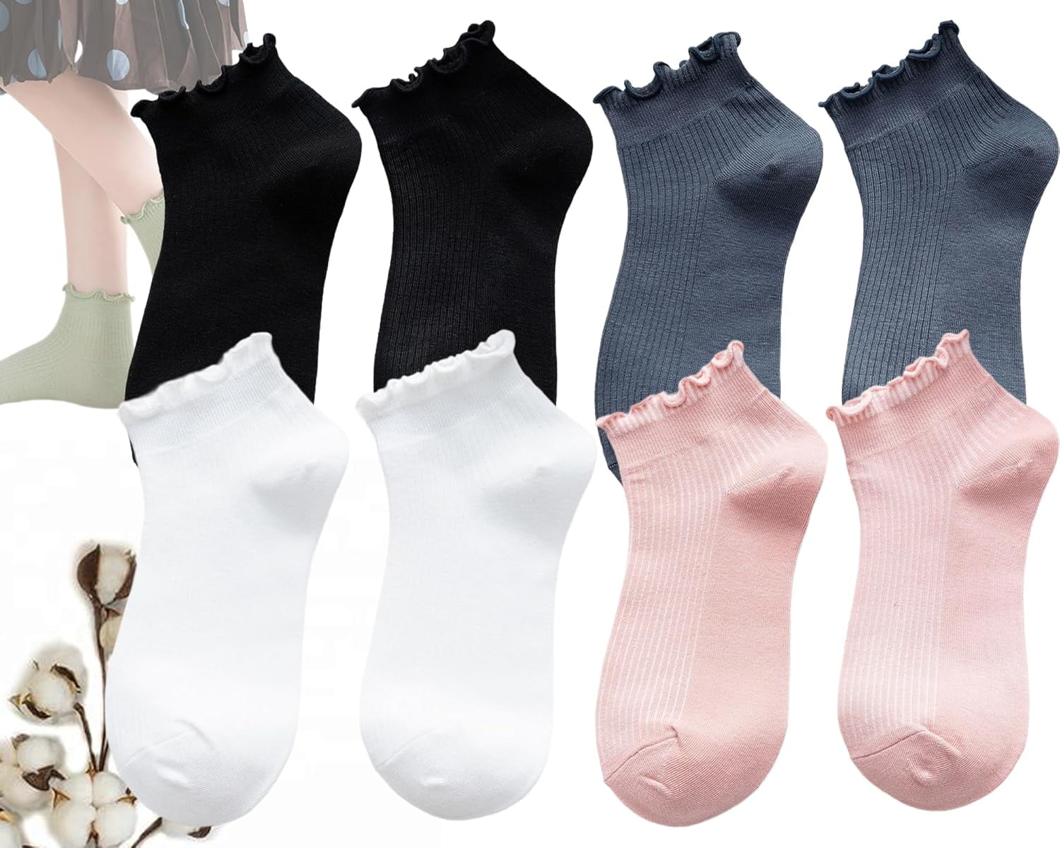 Womens Ruffle Socks Ankle Classic Basic Colorful Cotton Running Athletic Dress Sock Crew Size5-9