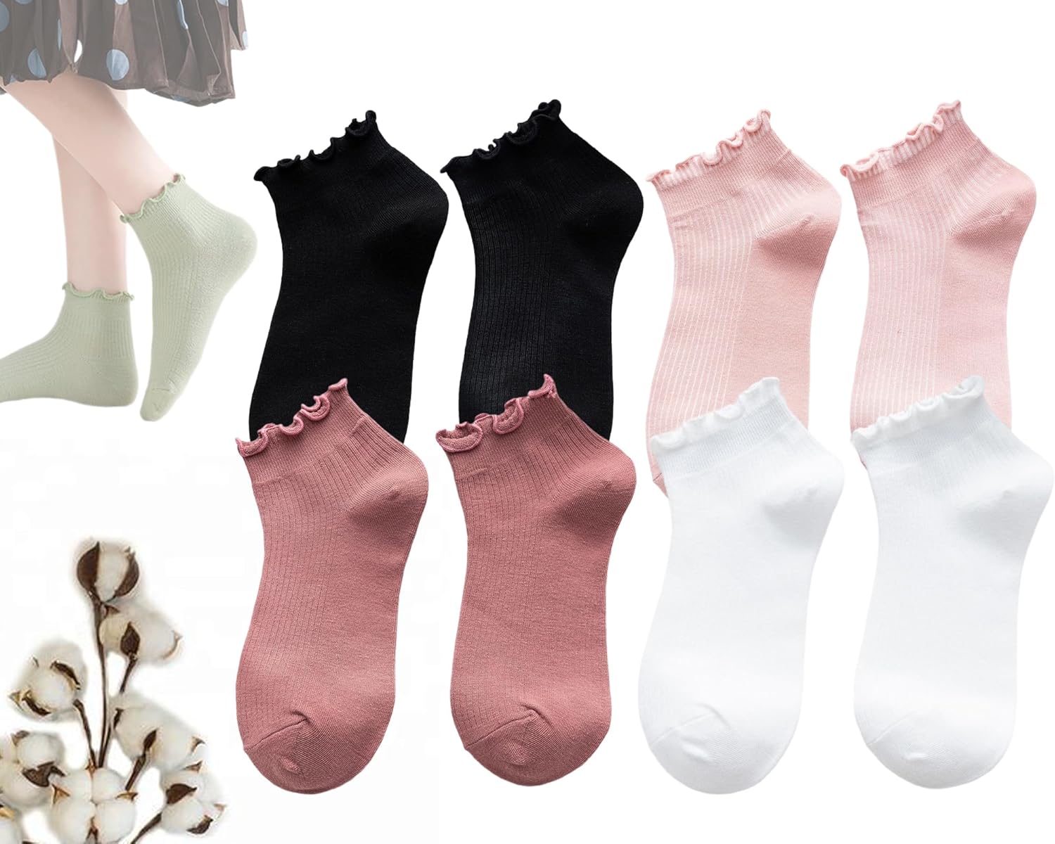Womens Ruffle Socks Ankle Classic Basic Colorful Cotton Running Athletic Dress Sock Crew Size5-9