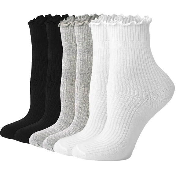Womens Ruffle Socks Cute Frilly Ankle Socks Quarter Crew Socks for Women Girl, White, 9-11