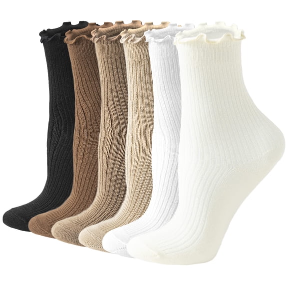 Womens Ruffle Socks Cute Frilly Ankle Socks Quarter Crew Socks for Women Girl, White, 9-11