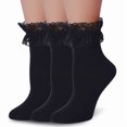 thumbnail image 1 of Womens Ruffle Socks Fancy Lace Trim Ankle Socks Breathable Super Soft Black 3 Pairs, 1 of 8