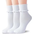 thumbnail image 1 of Womens Ruffle Socks Fashion Breathable Solid Color Turn-Cuff Cute Girls Ankle Socks 3 Pairs, 1 of 5