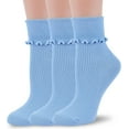thumbnail image 1 of Womens Ruffle Socks Fashion Breathable Solid Color Turn-Cuff Cute Girls Ankle Socks 3 Pairs, 1 of 7