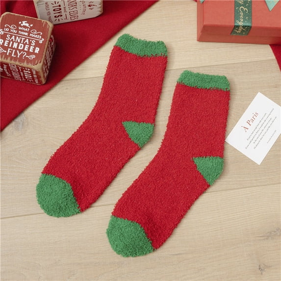 Womens Ruffle Socks Fuzzy Socks for Women, Soft Cozy Slipper Socks for Fall Winter Christmas Warm Sleeping Home Red One Size