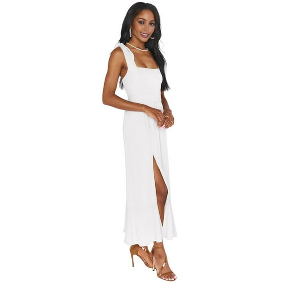 Womens Ruffle Square Neck Split Summer Dress Wedding Party Bridesmaid Night Out Dresses Cream White L