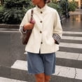 thumbnail image 1 of Womens Ruffle Stand Collar Short Trench Coat Single Breasted Cropped Jackets With Plaid Cuffs, M, 1 of 6