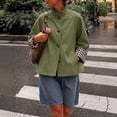 thumbnail image 1 of Womens Ruffle Stand Collar Short Trench Coat Single Breasted Cropped Jackets With Plaid Cuffs, XL, 1 of 6