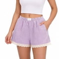 thumbnail image 1 of Womens Ruffle Stripe Pajama Shorts Summer Casual Lounge Beach Bottoms Pockets Women Fashion Lace Comfortable Elastic Waist Shorts, 1 of 5