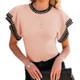 thumbnail image 1 of Short Sleeved Womens Ruffle Tops Crew Neck Lightweight Soft Knit Sweater, 1 of 4