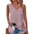 thumbnail image 1 of Womens Ruffle Tank Tops V Neck Sleeveless Shirts Solid Color Curved Cross Hem Vest, 2XL, 1 of 4