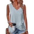 thumbnail image 1 of Womens Ruffle Tank Tops V Neck Sleeveless Shirts Solid Color Curved Cross Hem Vest, L, 1 of 4