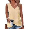 thumbnail image 1 of Womens Ruffle Tank Tops V Neck Sleeveless Shirts Solid Color Curved Cross Hem Vest, L, 1 of 4