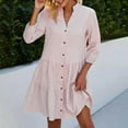 thumbnail image 1 of Womens Ruffle Tiered Dress Plaid 3/4 Sleeve V Neck Button up Shirt Short Dresses Flowy Casual Travel Outfits (XL, Pink), 1 of 6