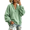 thumbnail image 1 of Womens Ruffle V Neck Long Sleeve Loose Fit Pullover Sweatshirt, Long Sleeve Drop Shoulder Relaxed Fit Soft Casual Pullover Sweatshirt, 1 of 5