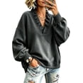 thumbnail image 1 of Womens Ruffle V Neck Long Sleeve Loose Fit Pullover Sweatshirt, Long Sleeve Drop Shoulder Relaxed Fit Soft Casual Pullover Sweatshirt, 1 of 5