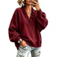 thumbnail image 1 of Womens Ruffle V Neck Long Sleeve Loose Fit Pullover Sweatshirt, Long Sleeve Drop Shoulder Relaxed Fit Soft Casual Pullover Sweatshirt, 1 of 5