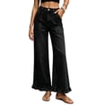 thumbnail image 1 of Womens Ruffle Wide Leg Jeans Cropped High Waisted Baggy Trendy Denim Pants with Pockets Stretch Jean, 1 of 9
