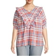 thumbnail image 1 of Womens Ruffle Yoke Woven Blouse (Red/Blue Plaid, 2X (20W-22W)), 1 of 1