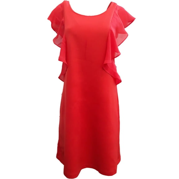 Womens Ruffled Coral Capped Shoulder Cross Back Summer Sun Dress