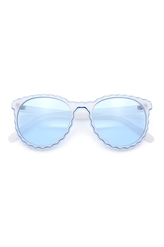 Womens Ruffled Edge Horn Rim Hipster Fashion Sunglasses Frost Blue - Blue