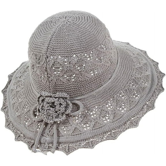 Womens Ruffled Flowers Summer Beach Hat Wide Brim Knitted Sun Hats Foldable Floppy Summer Cap for Travel Decoration
