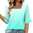 thumbnail image 1 of Womens Ruffled Summer Tops, Short Sleeve Shirts for Women Fashion Loose Fit Ombre Tie Dye Square Neck T-Shirts, 1 of 5