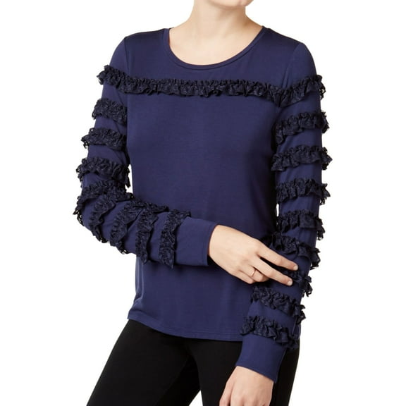 Womens Ruffled-Trim Basic T-Shirt