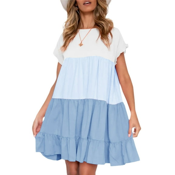 Womens Ruffles Boho Style T-Shirt Dress Loose Swing Casual Short Dress