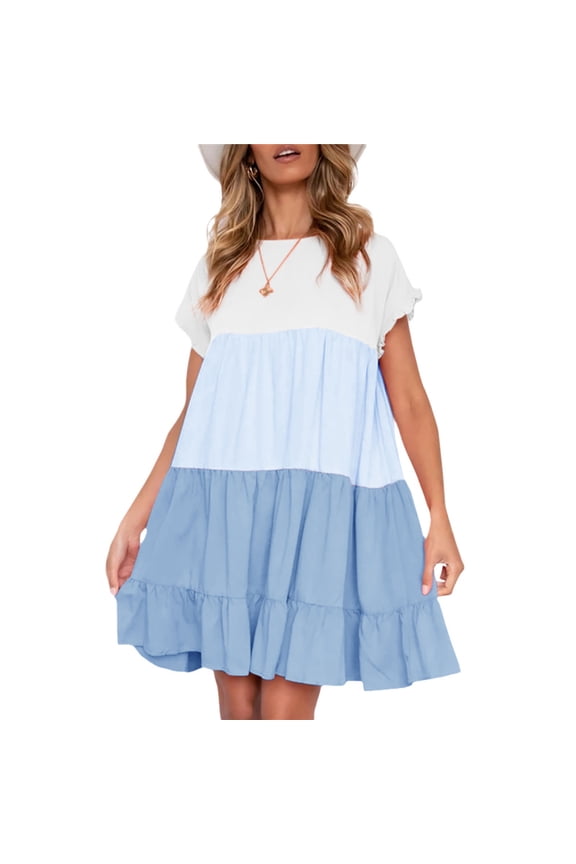 Womens Ruffles Boho Style T-Shirt Dress Loose Swing Casual Short Dress