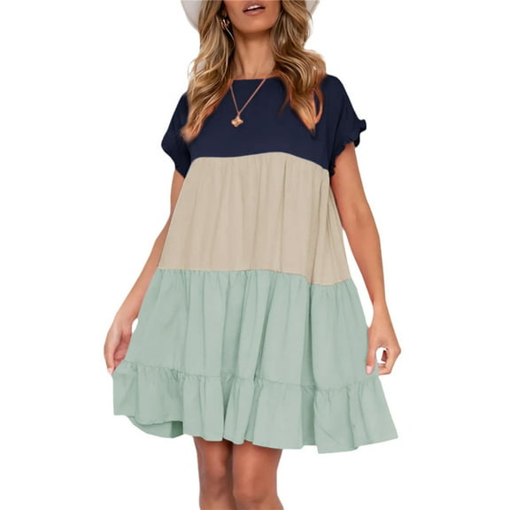 Womens Ruffles Boho Style T-Shirt Dress Loose Swing Casual Short Dress