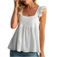 thumbnail image 1 of Womens Ruffles Strap Tank Top Solid Color Square Neck Flowy Hem Tank Shirts Layered Sleeveless Loose Fit Blouses, 1 of 9