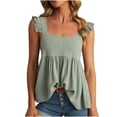 thumbnail image 1 of Womens Ruffles Strap Tank Top Solid Color Square Neck Flowy Hem Tank Shirts Layered Sleeveless Loose Fit Blouses, 1 of 9