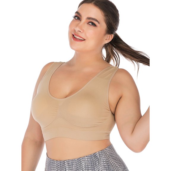 Womens Running Bra Sports Bra Sleep Bras High Impact Support Yoga Bralette Leisure Stretch Crop Tops Vest, Beige, 5XL