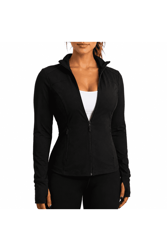 Womens Running Jackets Slim Fit Athletic Jackets Workout Full Zip Up Yoga Top with Pockets and Thumb Holes