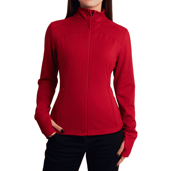 Womens Running Jackets Slim Fit Athletic Jackets Workout Full Zip Up Yoga Top with Pockets and Thumb Holes
