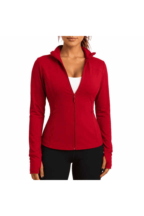 Womens Running Jackets Slim Fit Athletic Jackets Workout Full Zip Up Yoga Top with Pockets and Thumb Holes