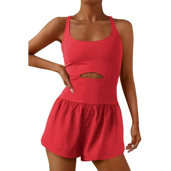 Womens Running Onesie Workout Rompers One Piece Outfits Exercise Jumpsuits Sleeveless Athletic Tennis Romper Gym Yoga Clothes