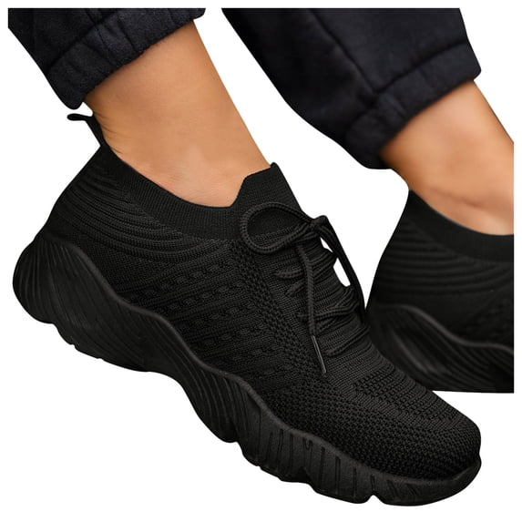 Womens Running Shoes Cushion Casual Chunky Walking Breathable Tennis Slip on Comfortable Gym Work Sneakers Black Size 8