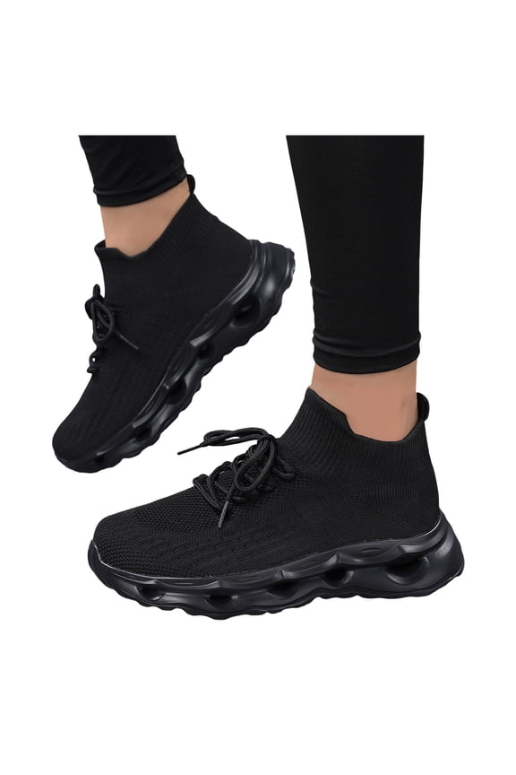 Womens Running Shoes Lightweight Slip on Sock Shoes Cushioning Soft Sole Mesh Sneakers Comfy Work Gym Trainers Shoes Black Size 6.5