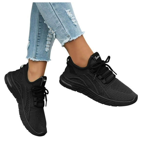 Womens Running Shoes Slip On Breathable Lightweight Fashion Sneakers Athletic Sports Walking Gym Work Shoes Black Size 8