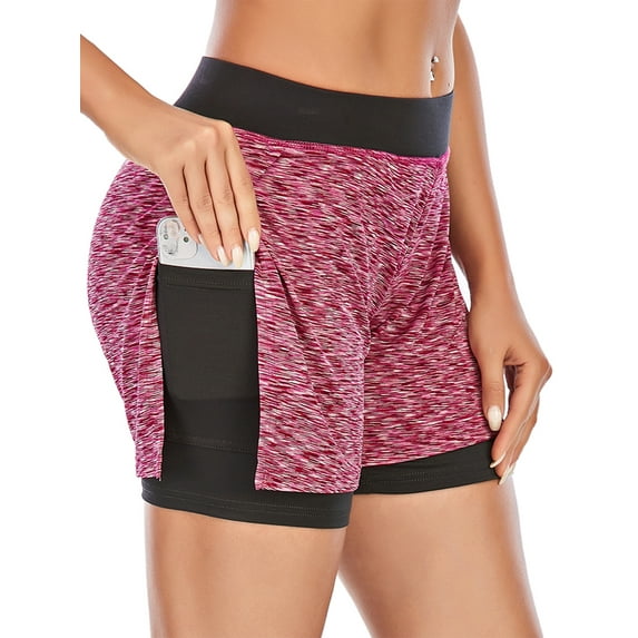 Womens Running Shorts 2 in 1 Athletic Short Quick Dry Gym Shorts Yoga Double-Layer Short with Pocket