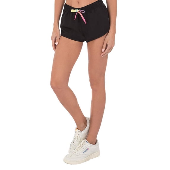 Womens Running Shorts 4 Way Stretch Solid Color Quick-Dry, Solid Black, Size: L, Uzzi Active Wear