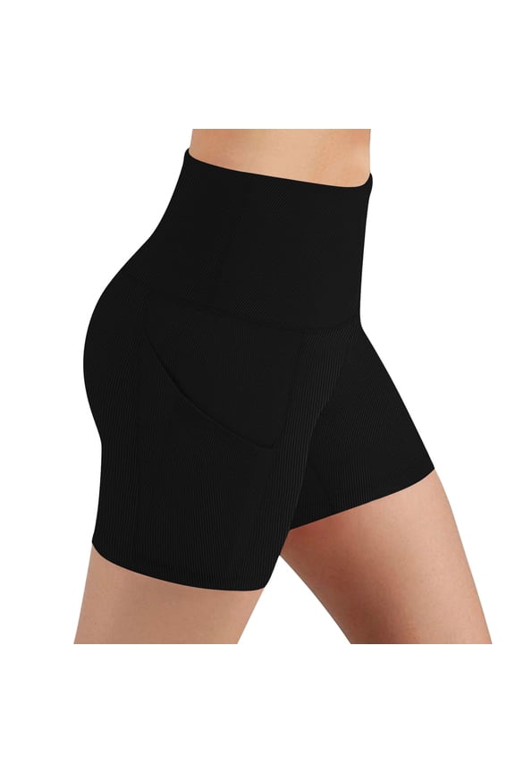 Womens Running Shorts New Womens Yoga Shorts Summer High Waist Butt Lifting Stretchy Running Fitness Athletic Short Pants with Pocket Black S