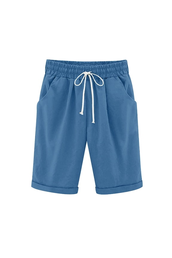 Womens Running Shorts Cotton Lounge Pants Sweat Jogging Bottoms Summer High Waist Casual Sports Workout Hiking Gym Shorts with Pockets Blue L
